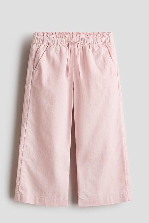 Linen-blend drawstring trousers - light pink