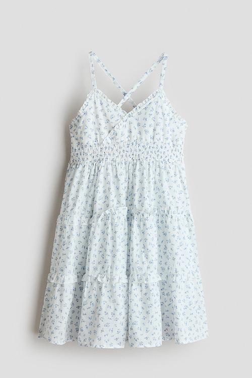 Tiered cotton dress - white/floral