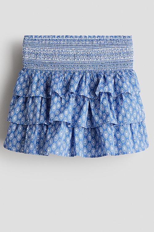 Tiered cotton skirt - blue/patterned