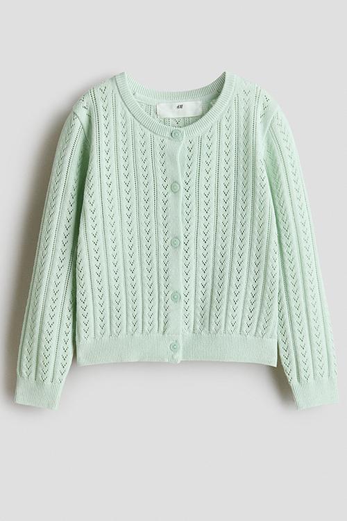 Pointelle-knit cotton cardigan - mint green