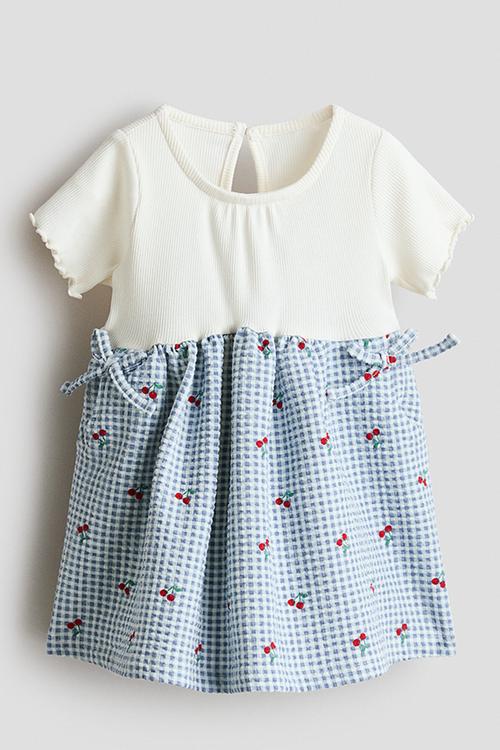Textured jersey dress - light blue/checked