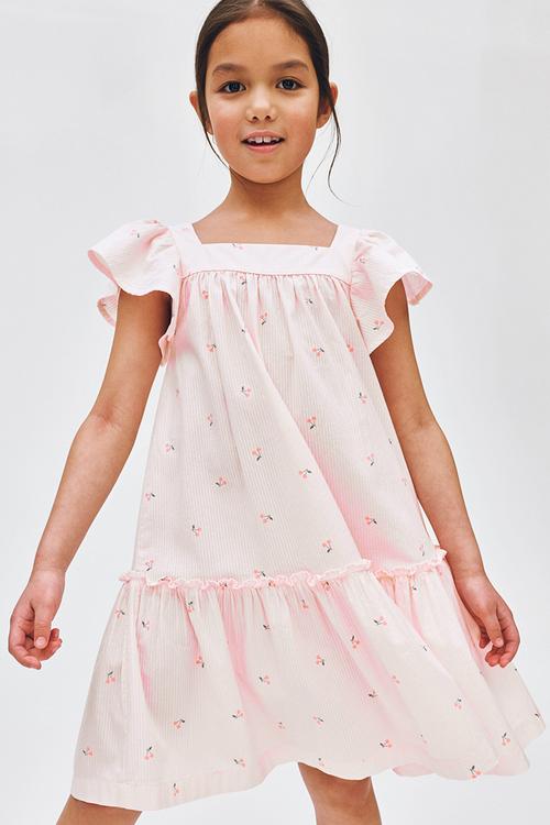 Flared cotton dress - light pink/cherries