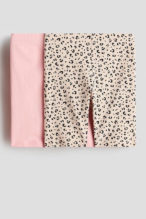 2-pack cotton cycling shorts - light beige/leopard print