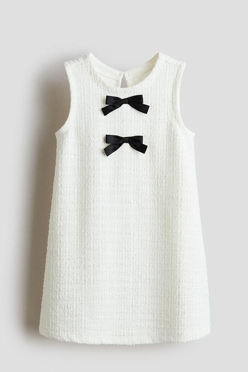 Bow-detail bouclé-weave dress - cream/black