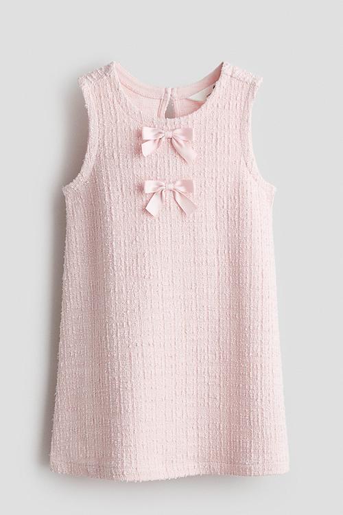 Bow-detail bouclé-weave dress - light pink