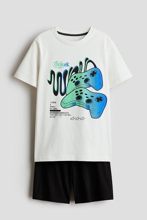 Cotton jersey pyjamas - white/game controllers