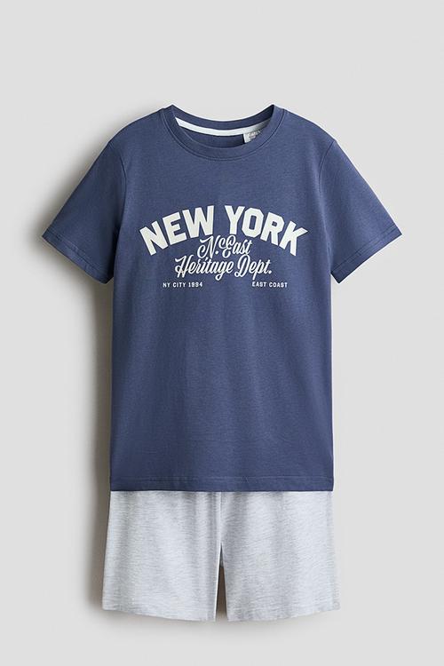 Cotton jersey pyjamas - dusty blue/new york