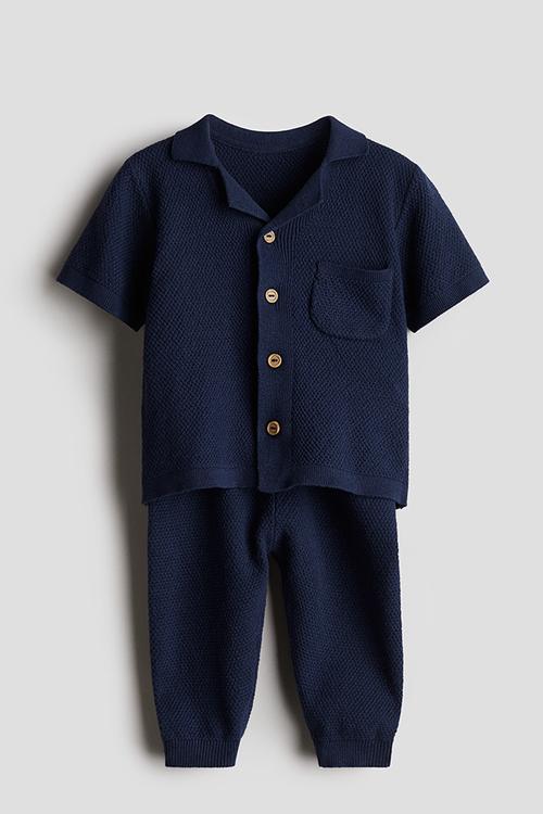 2-Piece cotton-knit set - navy blue