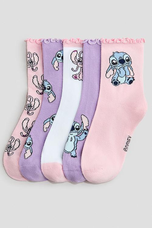 5-Pack motif-detail socks - light pink/lilo & stitch