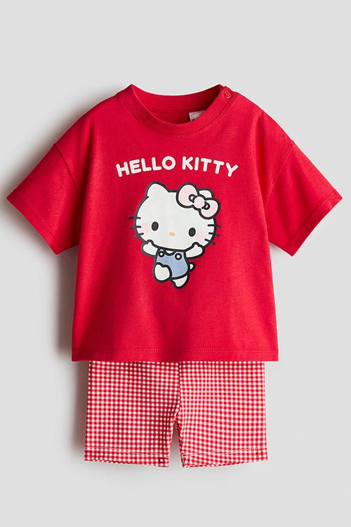 2-piece printed cotton set - red/hello kitty