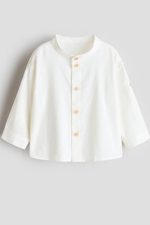 Linen-blend grandad shirt - white