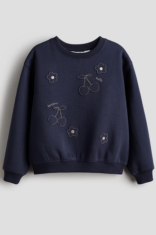 Motif-detail sweatshirt - navy blue/cherries