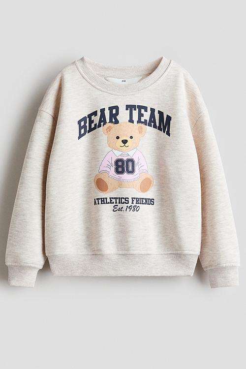 Motif-detail sweatshirt - beige marl/bear team