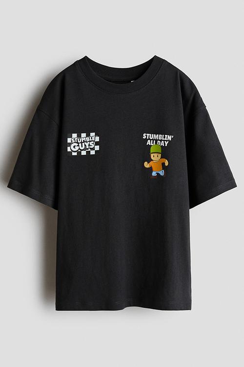 Printed cotton t-shirt - black/stumble guys