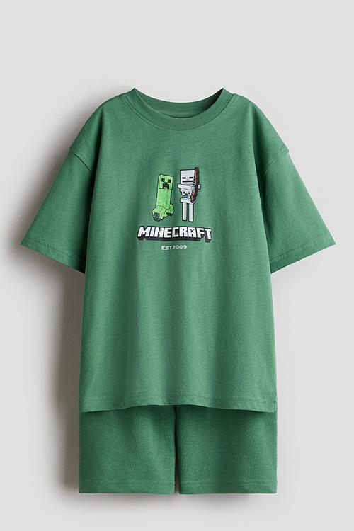 2-piece printed jersey set - green/minecraft