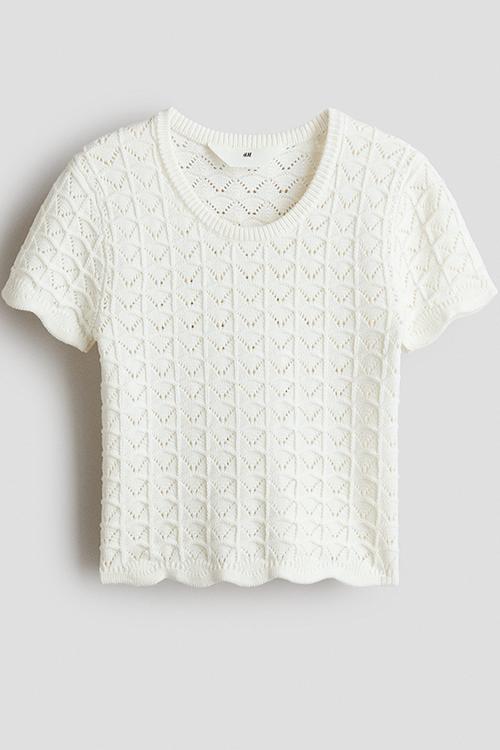 Crochet-look pointelle-knit top - cream