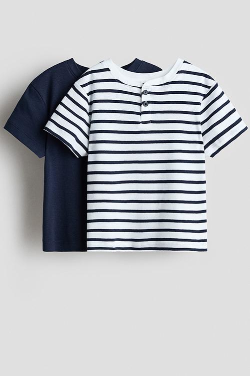 2-pack henley t-shirts - navy blue/striped