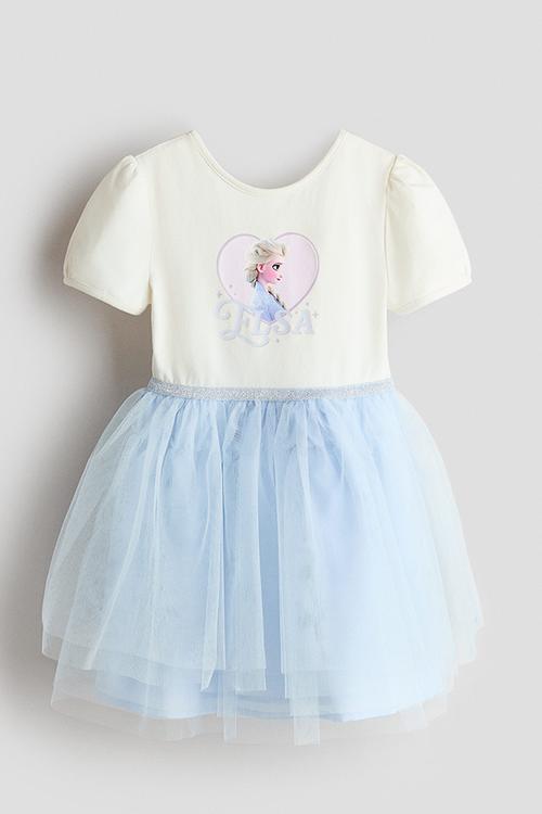 Printed tulle-skirt dress - cream/frozen