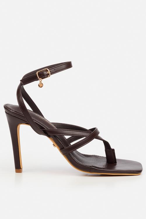 Razz 3 ankle-strap toe thong heel - chocolate