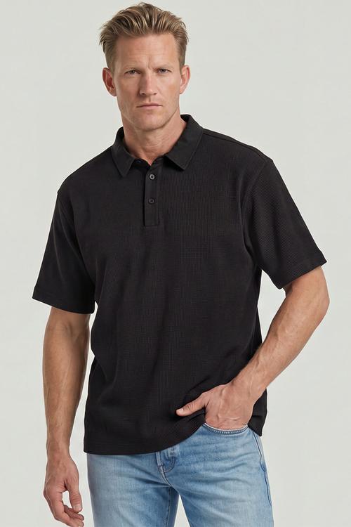 Heavy Waffle Loose Polo S\S - Dk Black