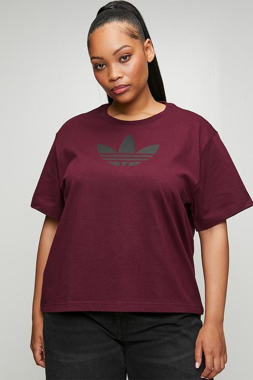 Plus trefoil boxy t w tee - maroon/black
