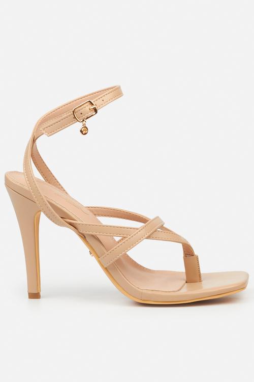 Razz 3 ankle-strap toe thong heel - natural
