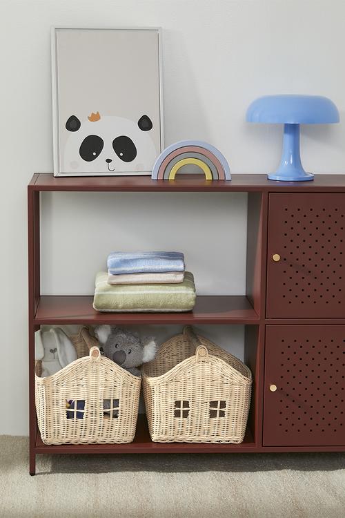 Woven house-shaped storage basket - neutral