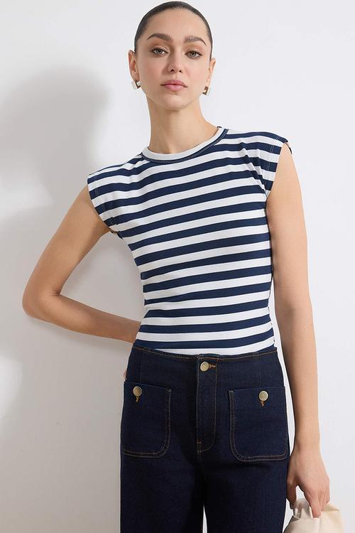 Fitted Viscose Knit Blouse with Balloon Sleeves - Multicolour