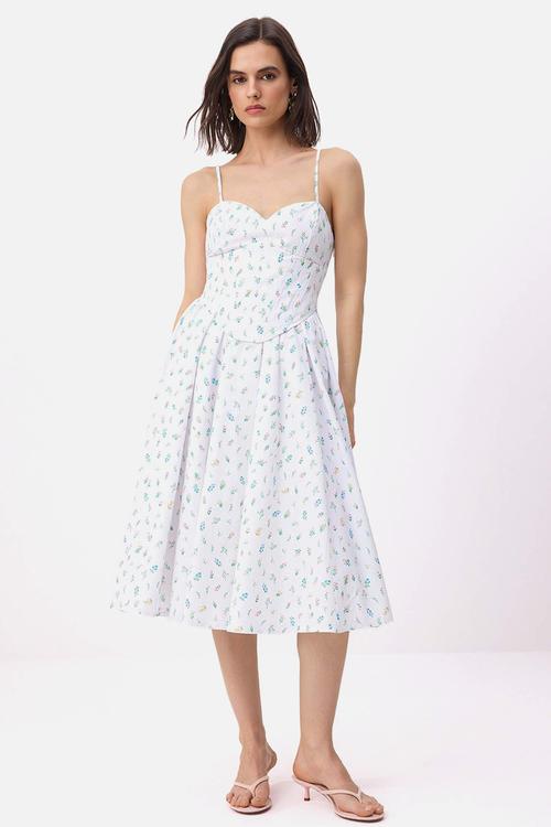 Floral Corset Detail Midi Dress - Multicolour
