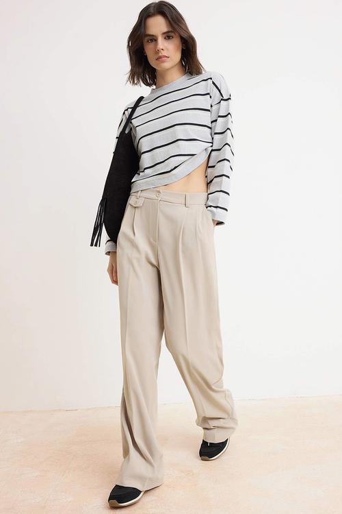 Special Collection Draped Wide-Leg Trousers - Beige