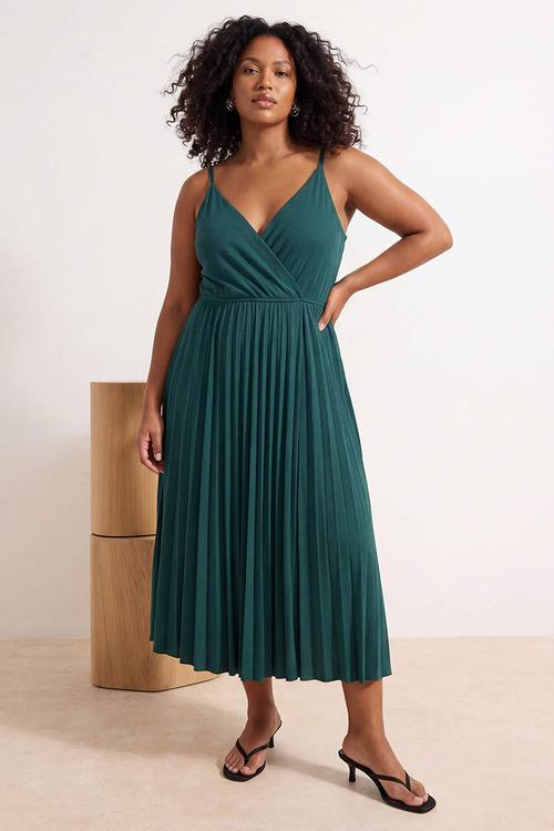 Plus ribbed knit knitted dress - emerald green