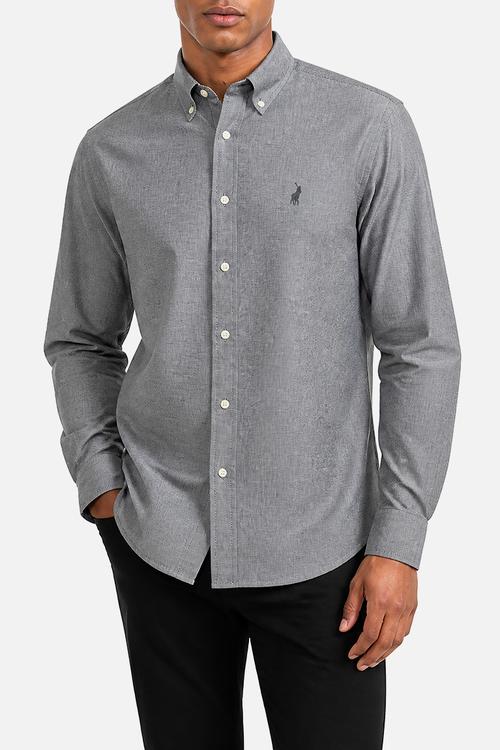 Mens Long Sleeve Classic Plain Oxford Shirt - Grey
