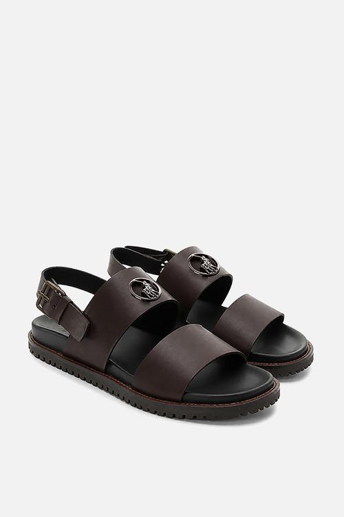 Moulded Leather Trim Sandal - Brown