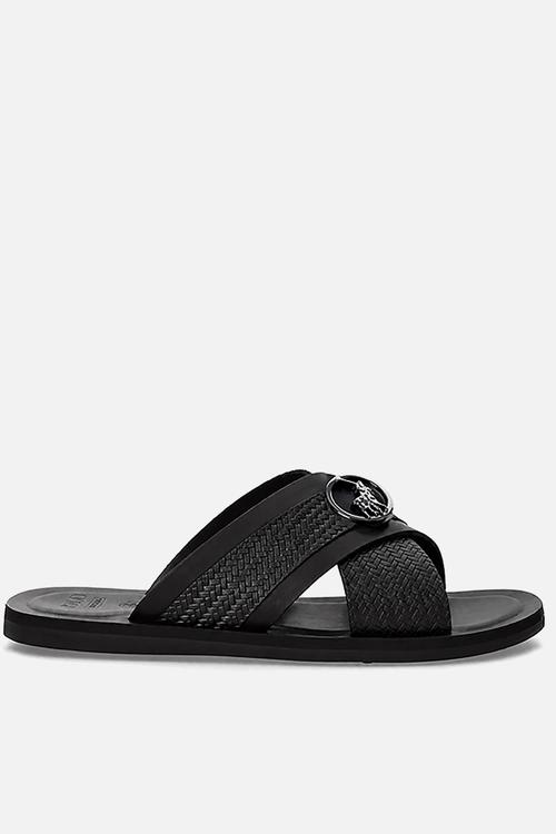Braided Cross Leather Sandal - Black