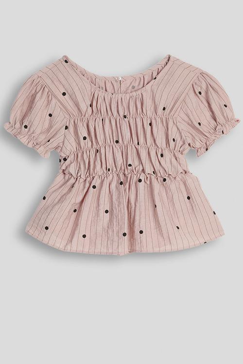 Pin-striped smocked bodice top - mauve