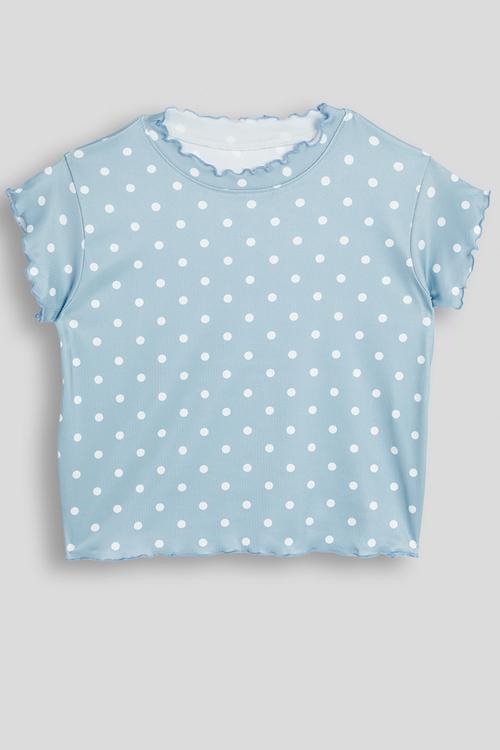 Polka dot lettuce hem tee - light blue