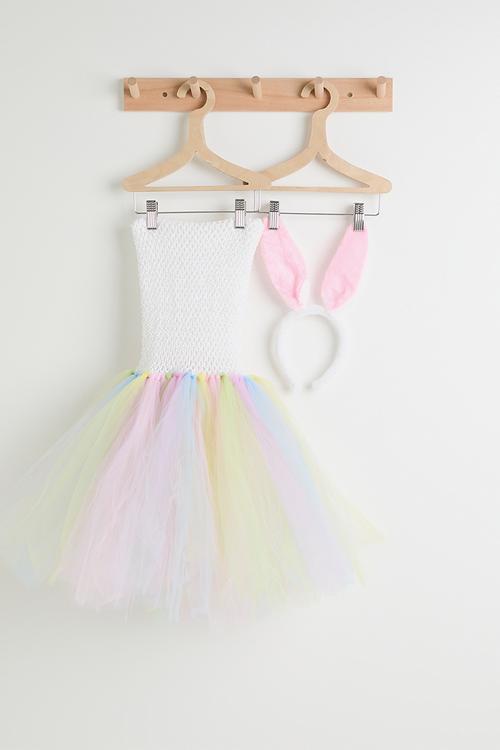 Rainbow tulle dress with bunny hair band - multi