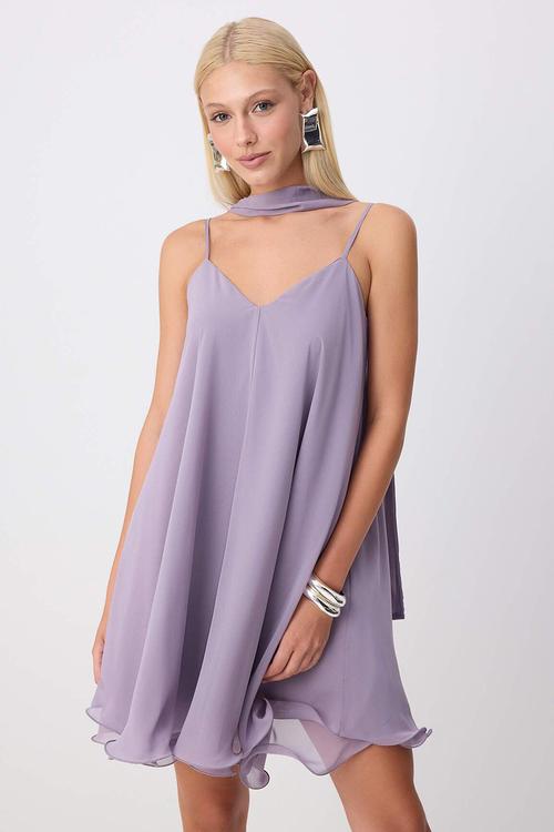 A-Line Chiffon Mini Dress - Lilac