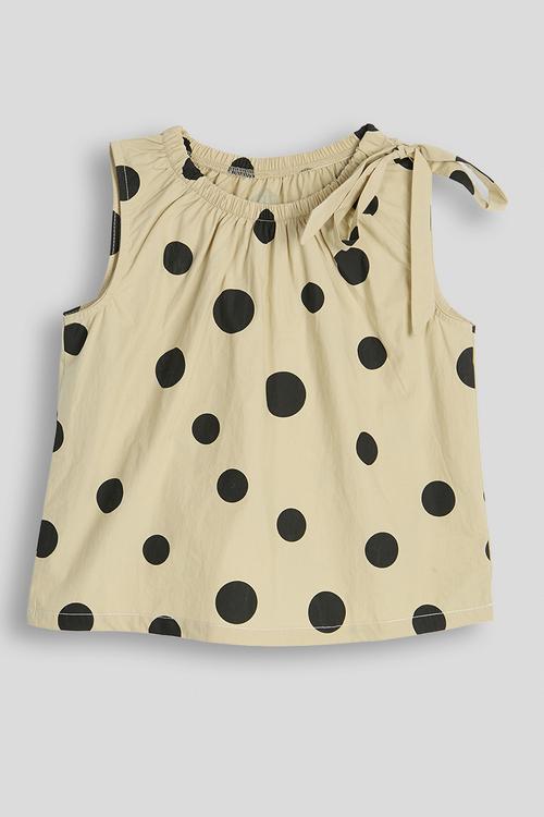 Macro dot gathered neckline blouse - khaki