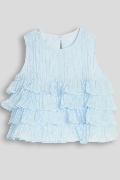 Ruffle tier peplum top - pastel blue