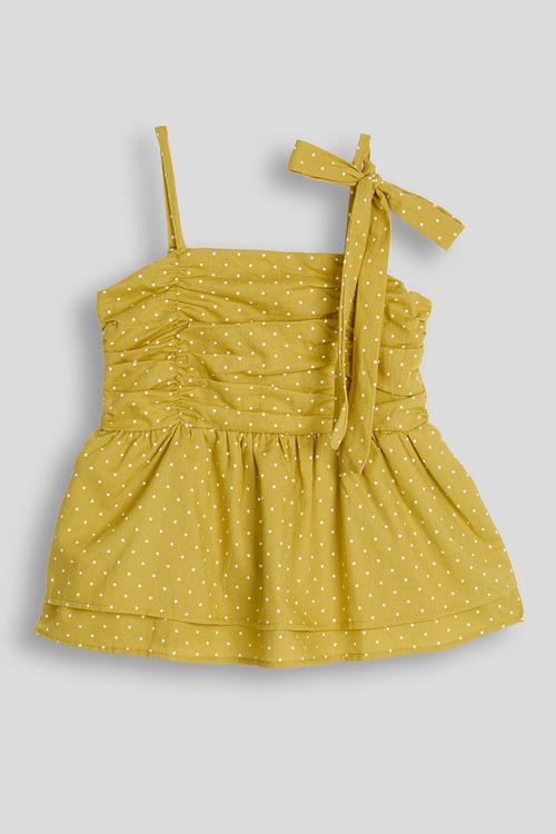 Polka dot layered peplum cami - mustard