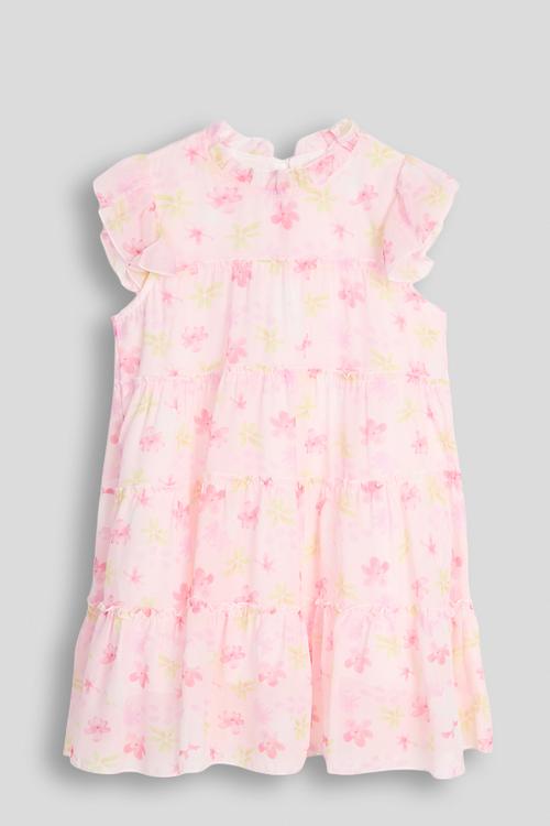 Tiered fit & flared dress - pink/floral aop