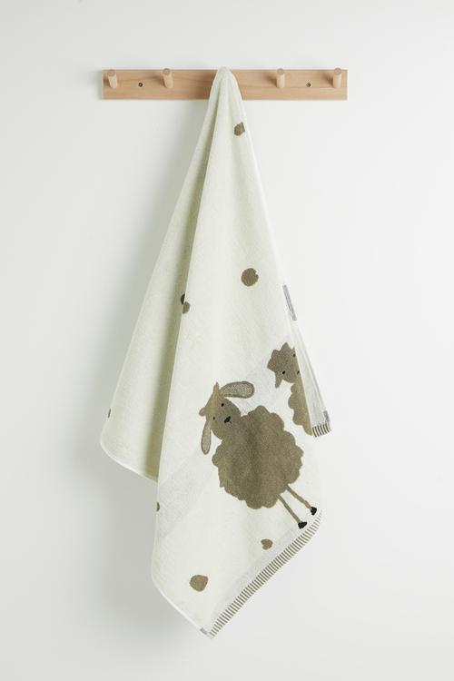 Graphic printed bath towel - dark grey/light yellow