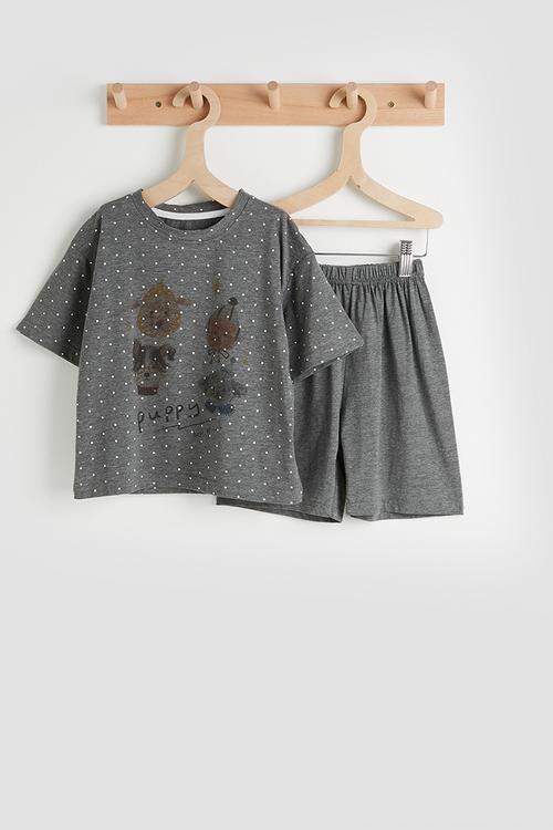Polka dot tee with shorts pj set - dark grey