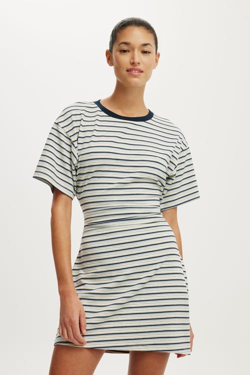 Boxy Tuck T-shirt Mini Dress - Esme Stripe 