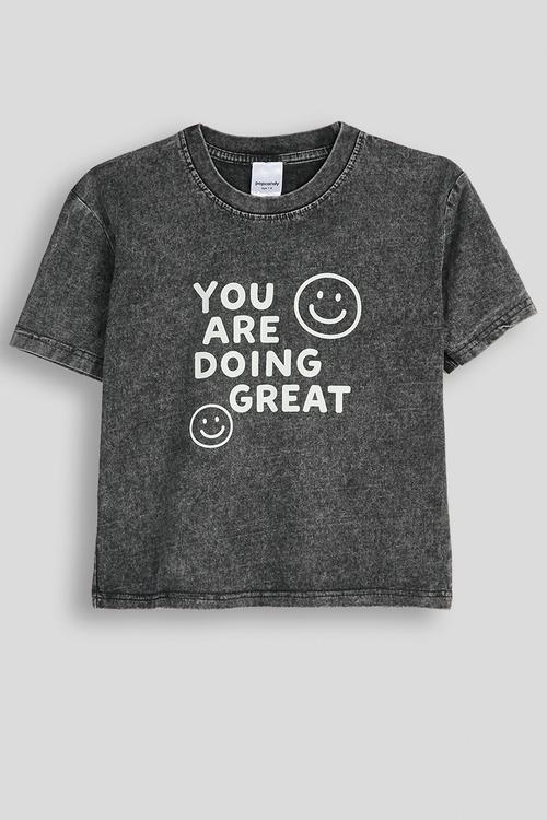Slogan distressed tee - dark grey