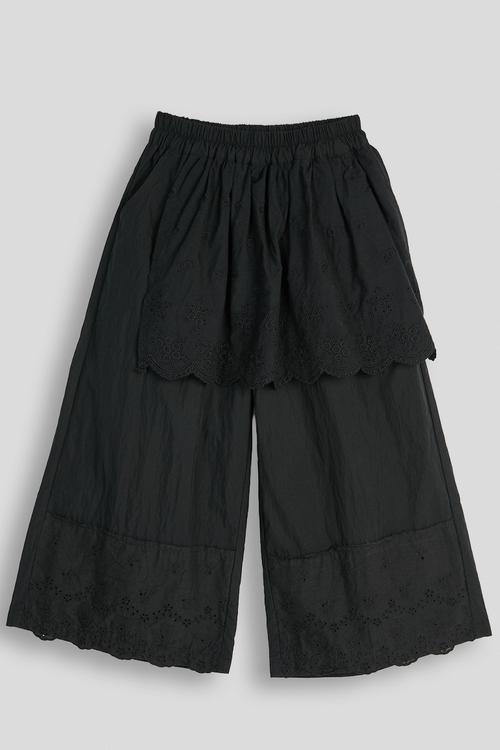 Anglaise wide leg pants with tiered overlay - black