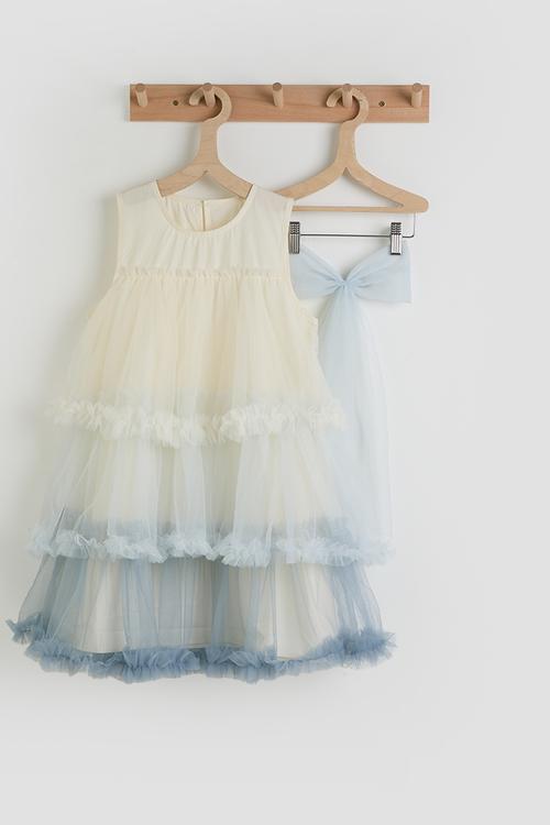 Tulle overlay tiered dress with ruffle hem - blue ombre