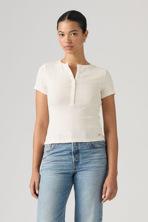 Dry Goods Pointelle Short sleeve Henley - Egret