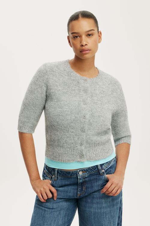 Short Sleeve Fluffy Cardi - Grey Marle